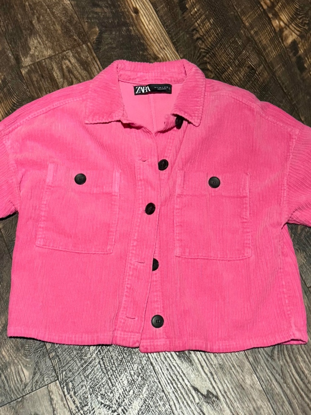 Zara Hot Pink Cropped Corduroy Oversized Utility Shacket Jacket - Size Small